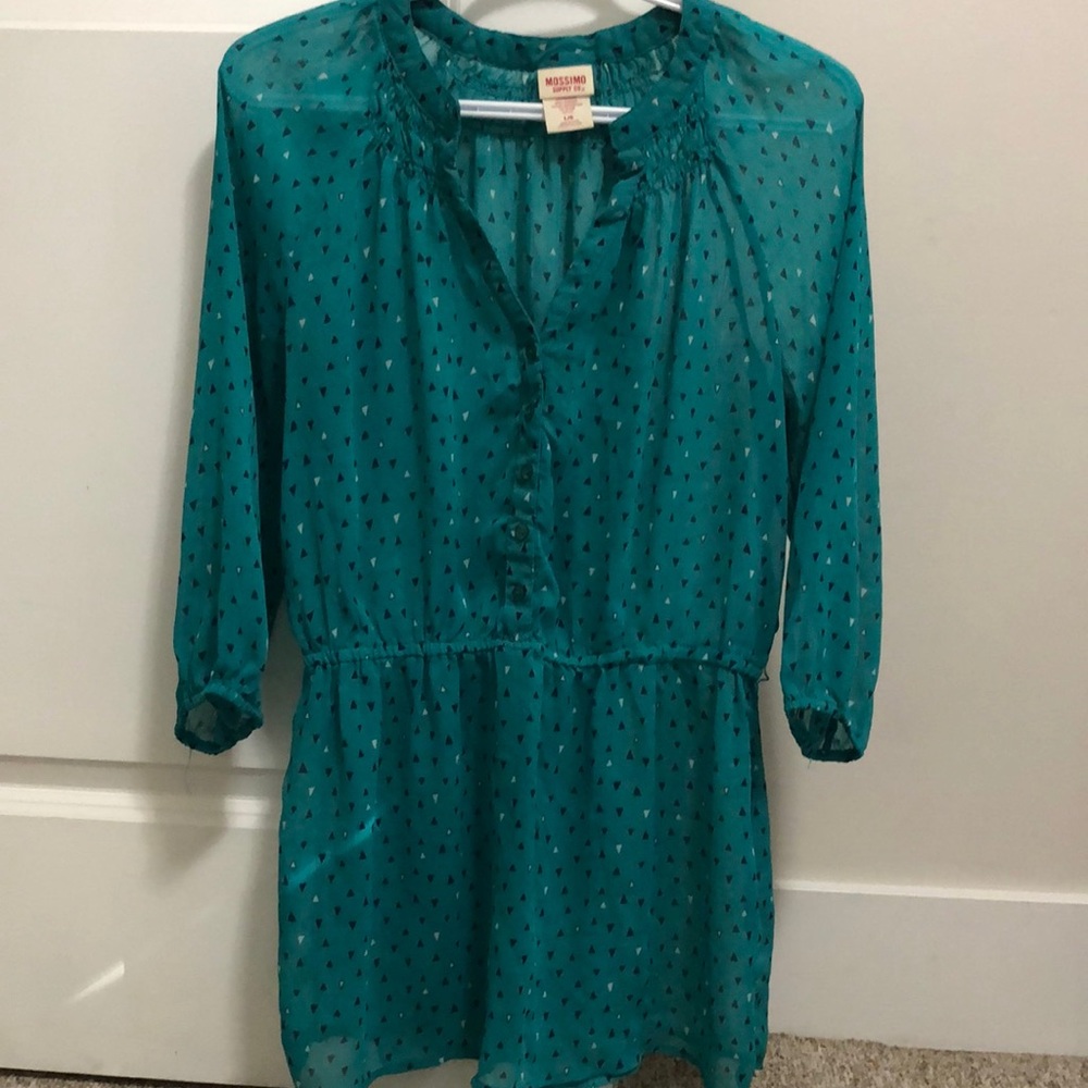 Mossimo green button up tunic style 3/4 sleeve size large